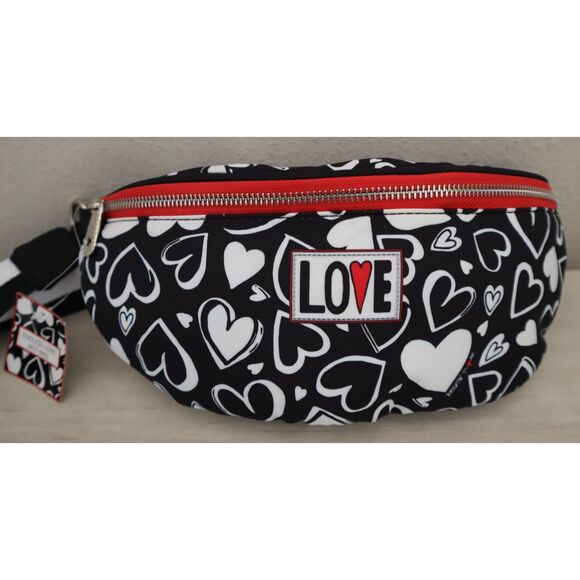 Brighton Black/White Hearts Endless Love Nylon Crossbody Fanny Pack Belt Bag - Picture 7 of 16
